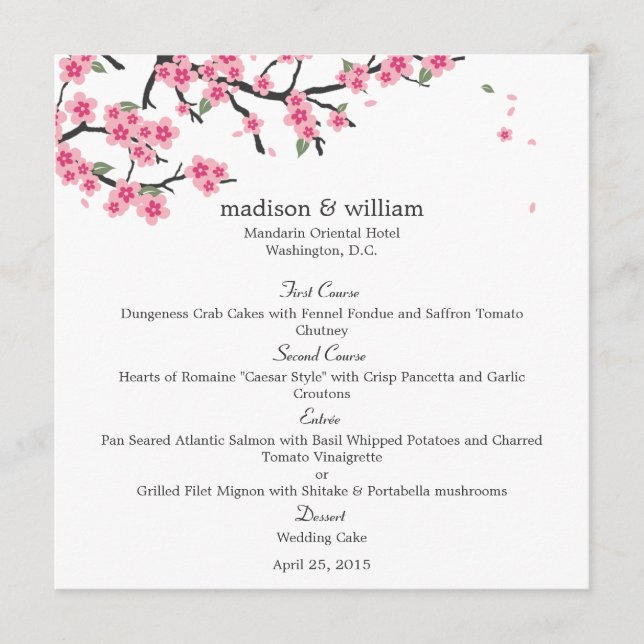 Cherry Blossoms Wedding Menu Card (Front)