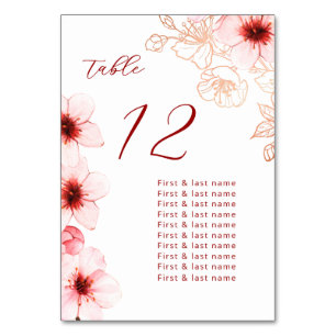 Cherry Blossoms  Wedding Table Number