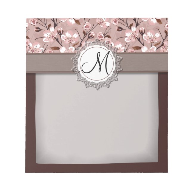 Cherry Blossoms with Lace Monogram Notepad (Front)