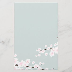 Cherry Blossoms with Mint Green Background Stationery