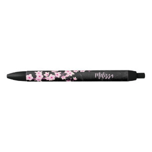 Cherry Blosssom Pink Black Monogram Ink Pen