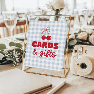 Cherry Blue Gingham Cards & Gifts Birthday Poster