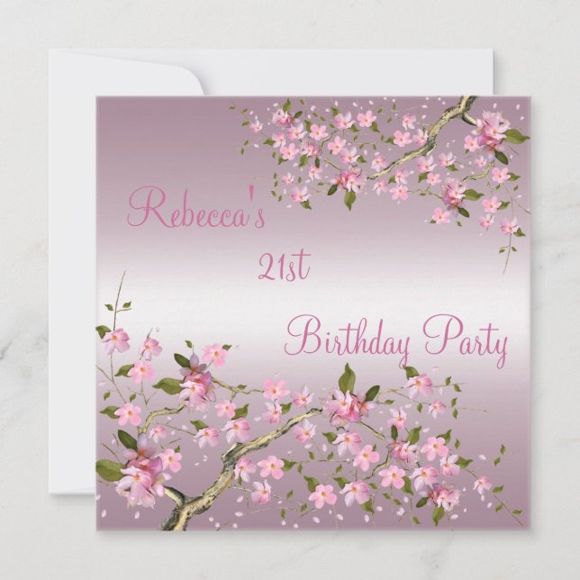 Cherry Bossom 21st Elegant Birthday Party Pink Invitation (Front)
