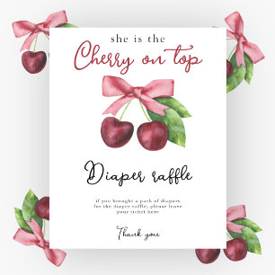 Cherry bow baby shower Diaper Raffle game Poster