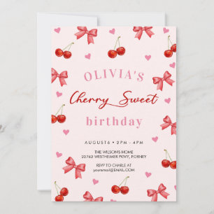 Cherry Bow Birthday Invitation