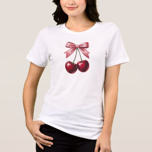 Cherry Bow Coquette T-Shirt   Cute Red Cherries  Tri-Blend Shirt