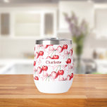 Cherry bow pink name<br><div class="desc">Red cherries with pink bow as pattern. Personalize and add your name.</div>