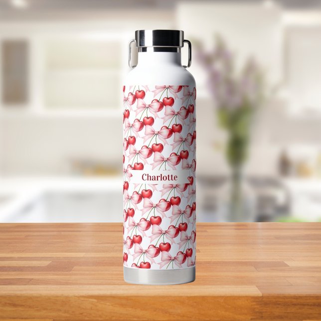 Cherry bow pink name water bottle (Creator Uploaded)