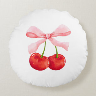 Cherry Bow Round Pillow
