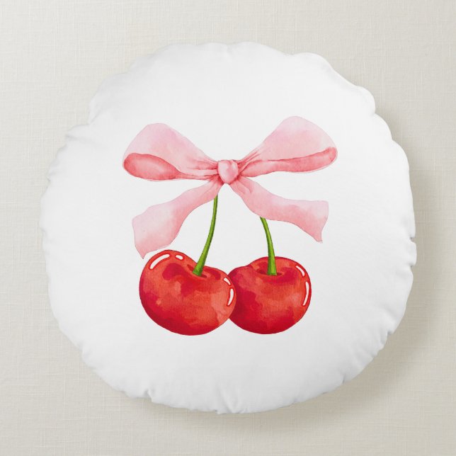 Cherry Bow Round Pillow (Front)