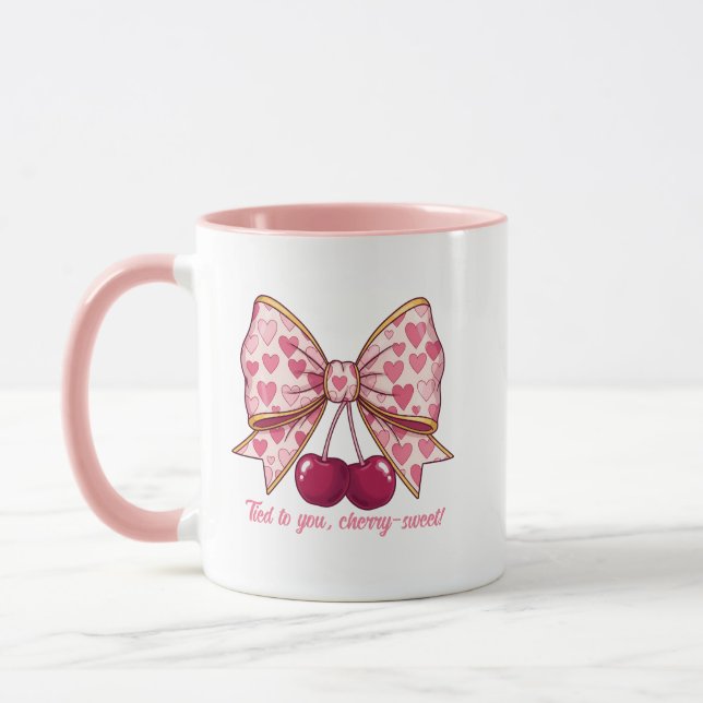 Cherry Bow Valentine’s Day Mug – Cute Kawaii Love  (Left)