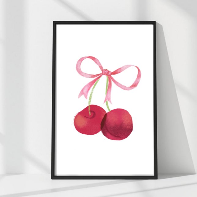 Cherry & Bow Wall Art – 8x12 Poster (Mix & match sizes: Cherry & Bow wall art in 24x36, 16x24, 12x18, 8x12 & 4x6.)