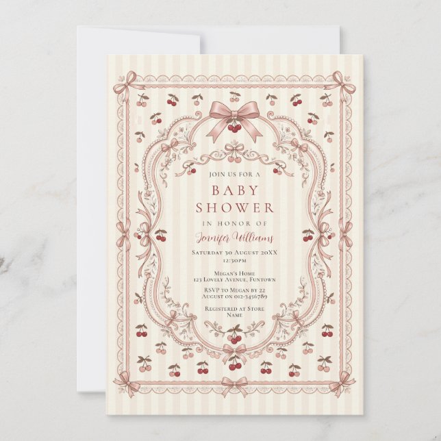 Cherry Bows Baby Shower Invitation (Front)