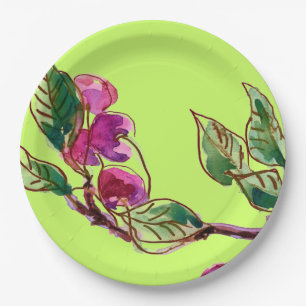 Cherry Branch on Green by Linandara Paper Plate