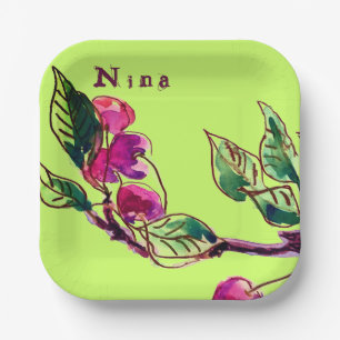 Cherry Branch on Green by Linandara Paper Plates