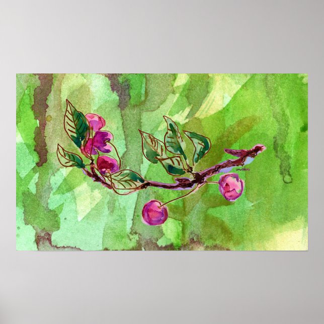 Cherry Branch on green Poster (Front)