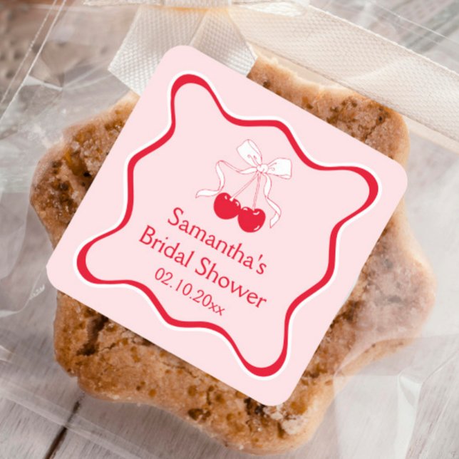 Cherry Bridal Shower Favour Square Sticker (Creator Uploaded)