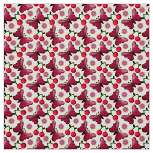 Cherry Butterfly Kawaii Seamless Pattern Fabric