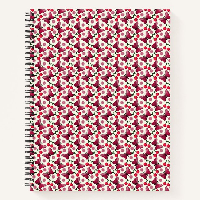 Cherry Butterfly Kawaii Seamless Pattern Notebook (Front)