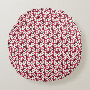 Cherry Butterfly Kawaii Seamless Pattern Round Pillow