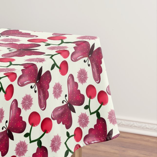 Cherry Butterfly Kawaii Seamless Pattern Tablecloth (In Situ)