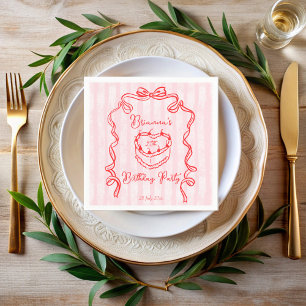 Cherry cake pink coquette bow birthday party napkin
