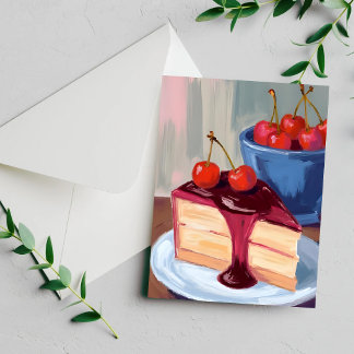 Cherry Cheesecake | Bakery Food Painting Card