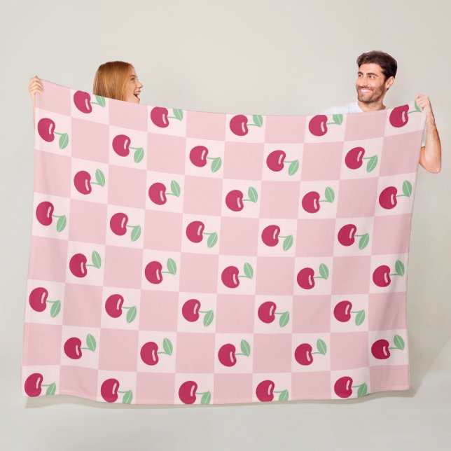 Cherry Chequerboard Delight Fleece Blanket (In Situ)