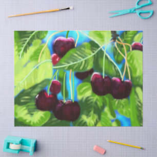 Cherry Cherries Hanging from Tree Branches Red Tissue Paper