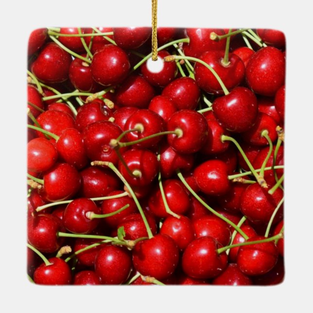 Cherry Cherries Red Ceramic Ornament (Back)