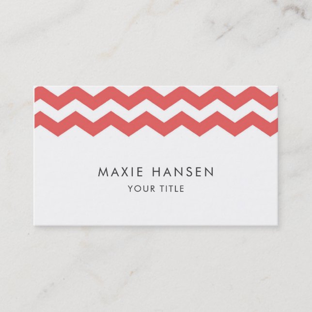 Cherry Chevron Pattern Modern Business Card (Front)