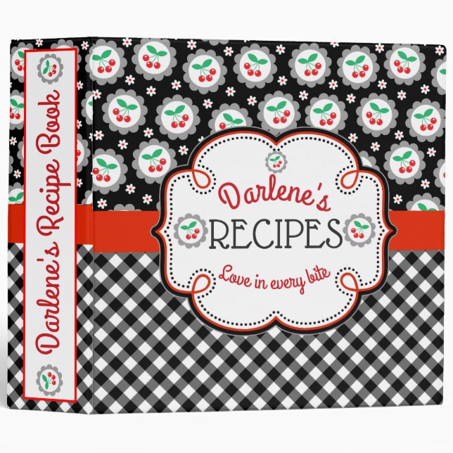 Cherry Chic Checks Personalized Recipe Binder (Front/Spine)