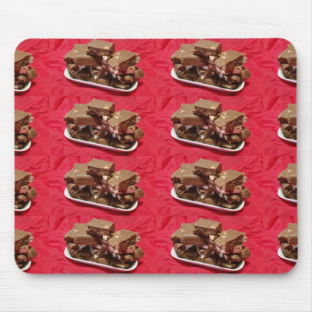 Cherry Chocolate Marshmallow Fudge On A Plate Mouse Pad (Front)