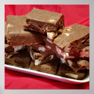 Cherry Chocolate Marshmallow Fudge On A Plate Poster
