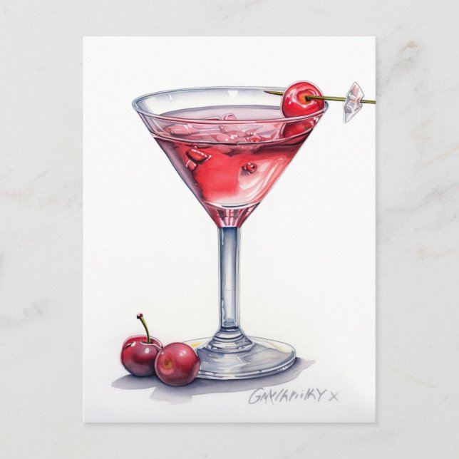 Cherry Cocktail Art Postcard (Front)