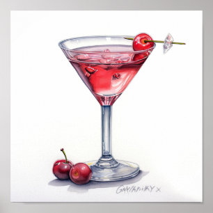 Cherry Cocktail Art Poster