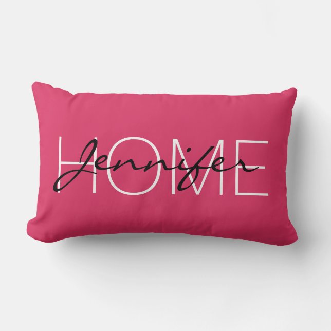 Cherry colour home monogram lumbar pillow (Front)