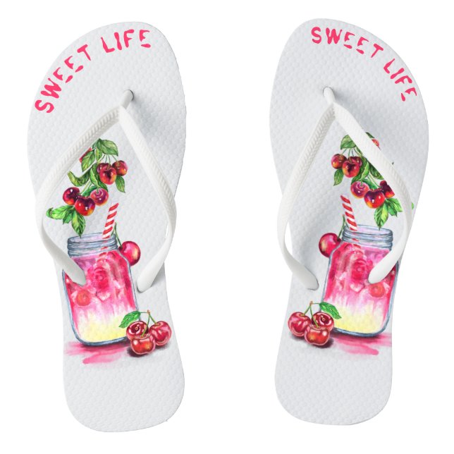 Cherry Cool Drink Fruits Flip Flops (Footbed)