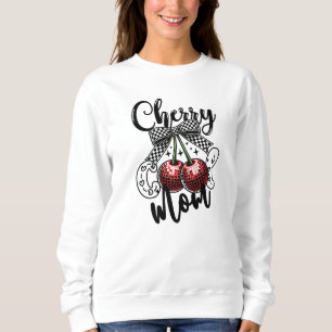 Cherry Cool Mom Red Disco Cherries Chequered Bow Sweatshirt