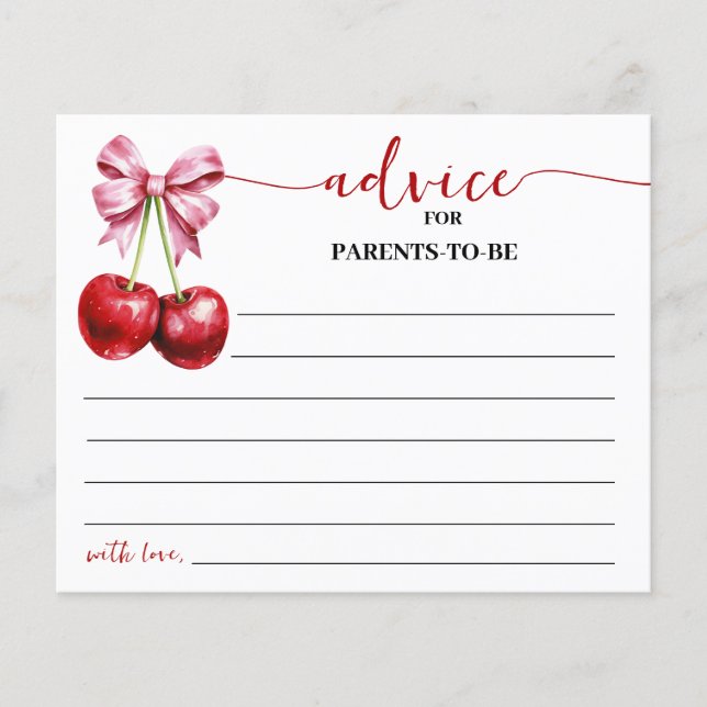 Cherry Coquette Advice Mom & Dad Baby Shower Card (Front)