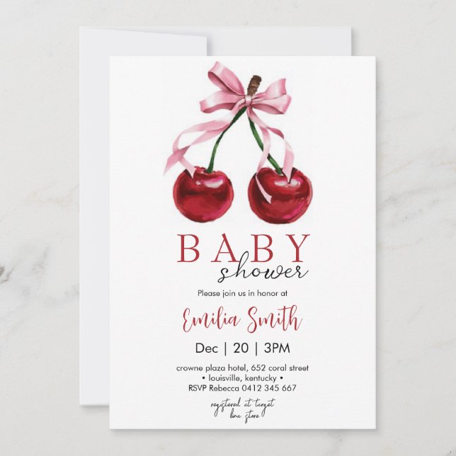 Cherry Coquette Baby shower Invitation (Front)