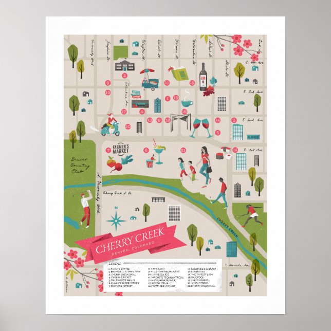 Cherry Creek North Map 16x20in Poster (Front)