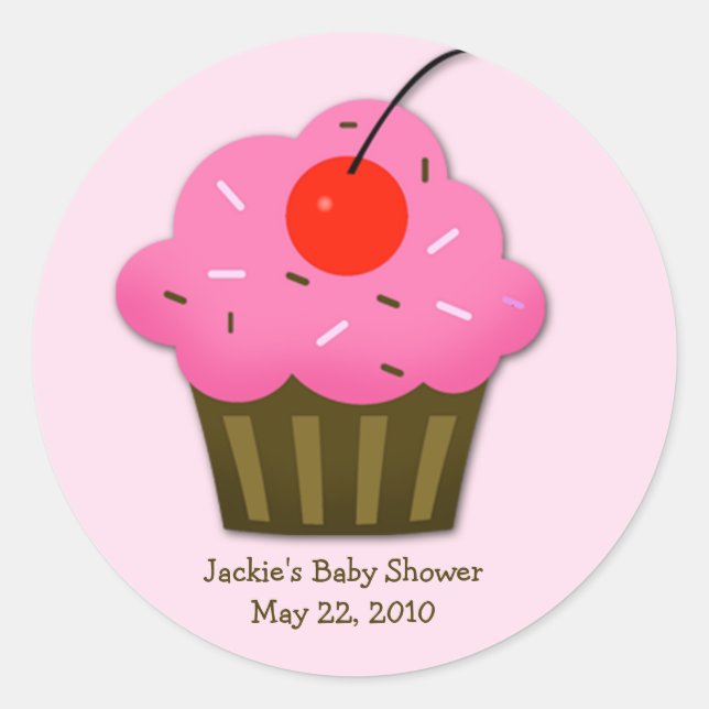 Cherry Cupcake Baby Shower Favour Sticker (Front)