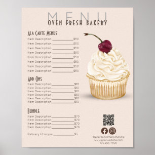 Cherry Cupcake Blush Menu Bakery Price List Poster
