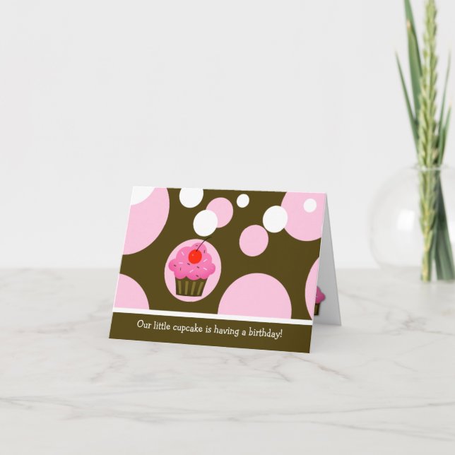 Cherry Cupcake Brown/Pink Modern Folded invitation (Front)