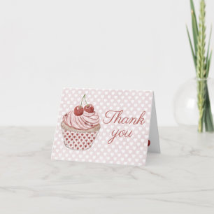 Cherry Cupcake Coquette Watercolor Pink Heart  Thank You Card