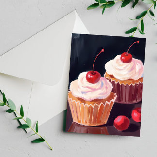 Cherry Cupcakes Celebration Watercolor Card