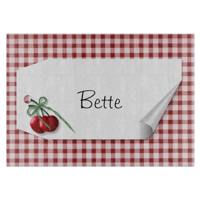 Cherry Curl Tag Glass Cutting Board (Front)