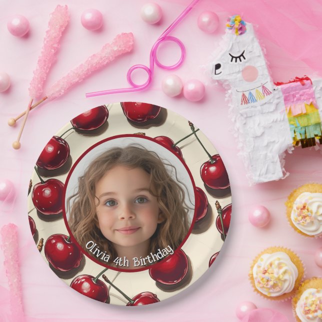 Cherry Custom photo and name Paper Plate (Party)
