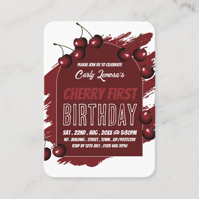 Cherry Design Berry First Birthday Handout Tickets (Front)